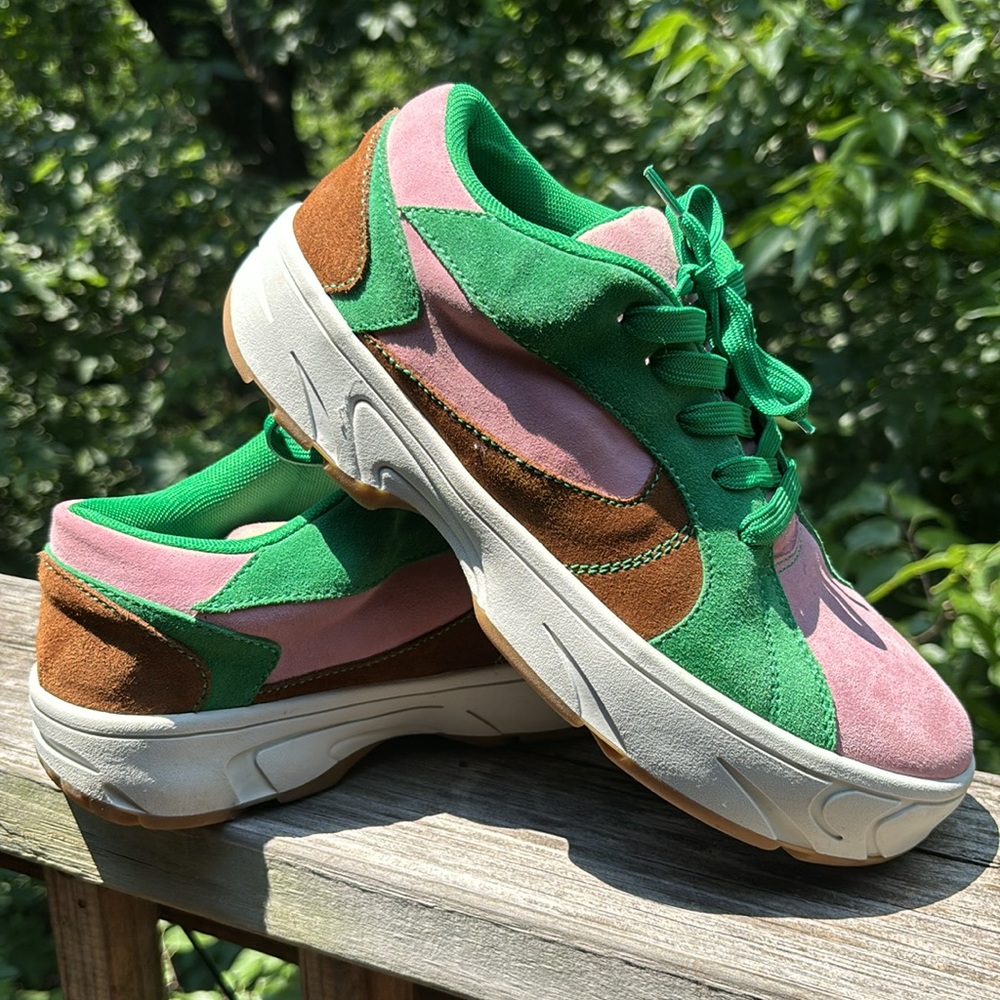 Jeffrey Campbell Suede Pink Green and Brown Chunky